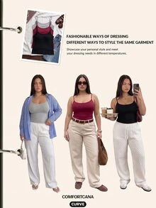 Comfortcana 大尺碼女款 3 件組純色修身背心套裝 度假辦公適用 黑色全白 夏季優雅休閒 - 彩色 - 查看 4