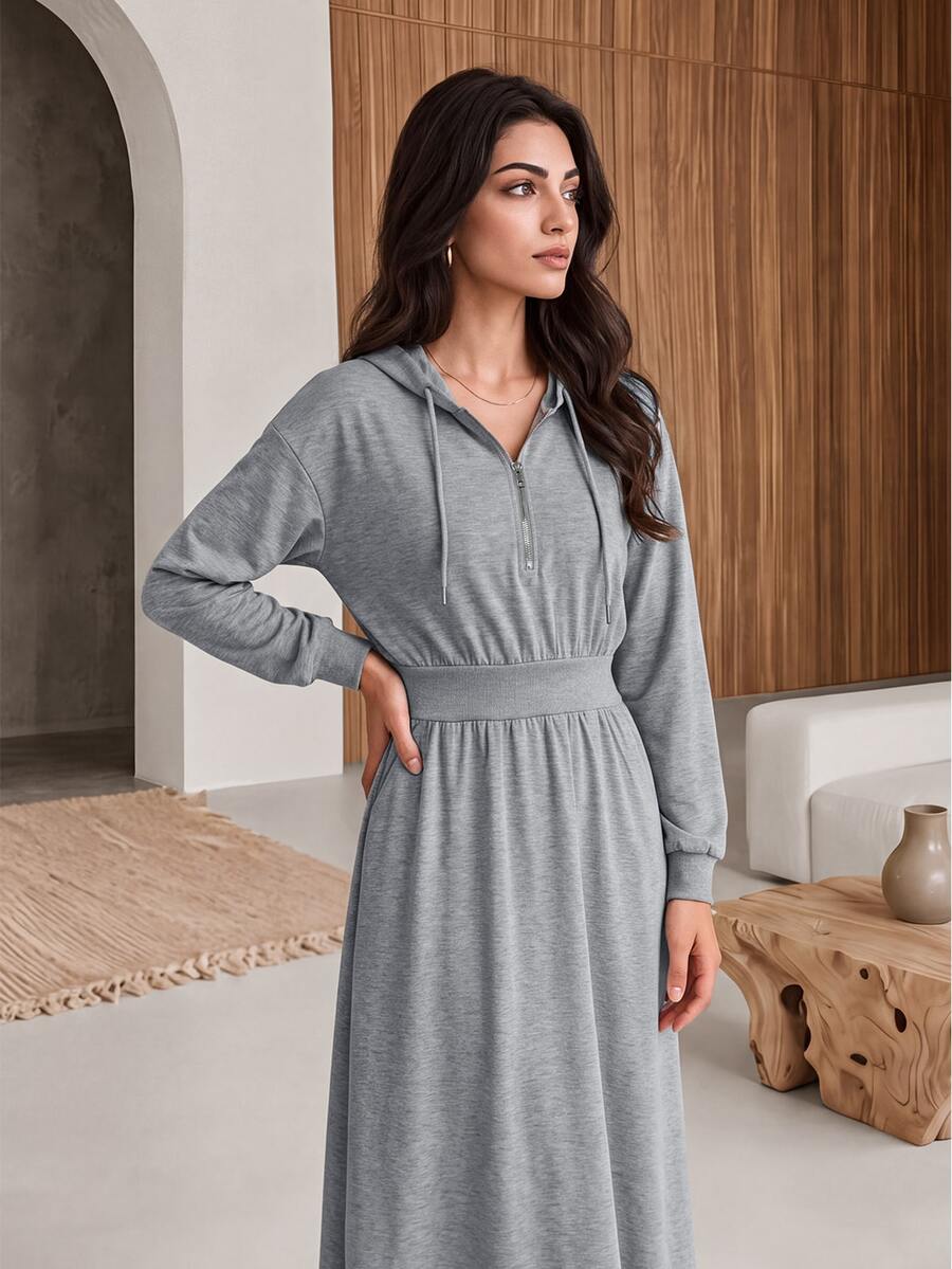 Rue Lumi Women's Solid Color Pleated Casual Party Hooded Dress - Grey - View 1