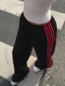 Muchica 大尺碼女款棕色側條紋寬腿寬鬆休閒長褲 S Trousers 大碼運動慢跑褲闊腿褲 秋季 - 彩色 - 查看 5