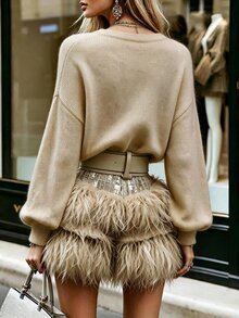 Balvessa Women's Solid Color Casual Versatile Daily Wear Long Sleeve Sweater - Champagne - View 2
