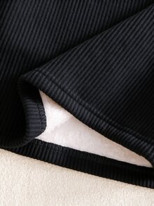 SHEIN Sparklyn 少女款抓絨冬季極簡休閒百搭保暖修身長袖高領上衣，黑色/巧克力棕/米色，適合校園穿搭 - 黑色 - 查看 5