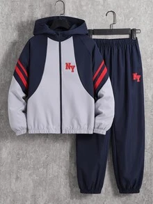 SHEIN 青少年男孩秋冬休閒衛衣褲子套裝 - 彩色 - 查看 4