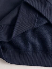 SHEIN 青少年女孩抓絨秋季服飾 休閒 #23 圖案寬鬆衛衣 保暖 秋冬穿搭 舒適 日常 長袖 寬鬆版型 - 藏蓝色 - 查看 5