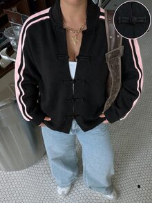 Muchica 大尺碼女款側條紋鈕扣設計針織開襟衫 正式畢業度假白色秋季休閒 80年代 90年代冬季 - 彩色 - 查看 6