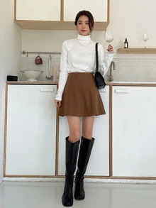 DAZY High Waist Flare Skirt Fall Skirts - Brown - View 3
