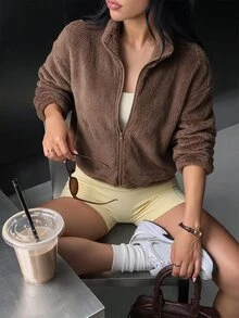 Sirith 1pc Women's Brown Thermal Lined Jacket - Coffee Brown - View 8