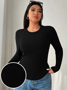 SHEIN EZwear 女款保暖修身圓領長袖T恤 3件組 秋季 - 彩色 - 查看 4