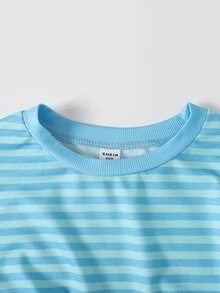 SHEIN 青少年女孩灰色套頭衛衣，腰部抓皺寬鬆休閒百搭校園開學秋季新款 - 藍色 - 查看 4