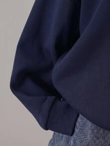 SHEIN 青少年女孩抓絨秋季服飾 休閒 #23 圖案寬鬆衛衣 保暖 秋冬穿搭 舒適 日常 長袖 寬鬆版型 - 藏蓝色 - 查看 4