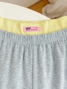 SHEIN Bộ 2 món cho bé gái tuổi teen, áo dệt kim jacquard kẻ sọc nhún cổ tròn phong cách casual Y2K phối màu xám - Nhiều màu - Xem 7