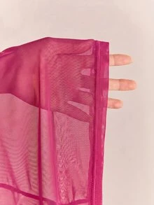 CovetEZ 大尺碼女款黑色性感透視蕾絲上衣，適合疊穿或單穿，秋季 - 粉色 - 查看 9