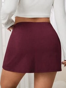 SHEIN EZwear 大尺碼女款黑色休閒柔軟裙褲，附口袋，適合秋季健身與網球運動 - 酒紅色 - 查看 2