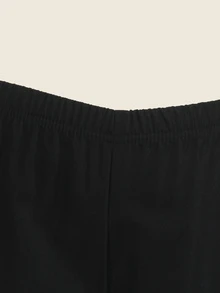 SHEIN Elladie kids 女童黑色字母水鑽裝飾彈性腰寬腿長褲，休閒寬鬆日常街頭穿搭長褲 - 黑色 - 查看 5
