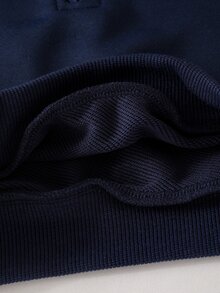 SHEIN 2件組女嬰蝴蝶結刺繡長袖上衣與長褲套裝，運動休閒服，海軍藍，秋季可愛校園風 - 寶藍色 - 查看 5
