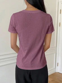 DAZY Women's Solid Color Versatile Round Neck Short Sleeve T-Shirt - Violet Purple - View 2