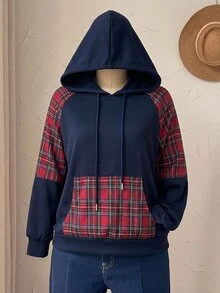 Rusticease 大尺碼女款格紋拼接休閒日常運動衫 - 彩色 - 查看 6