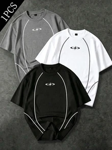 Sport MetroGents 男士短袖圓領拼接條紋T恤，運動、騎行、休閒、戶外多功能風格，適合個人穿著或作為送給朋友的禮物 - 黑色 - 查看 4
