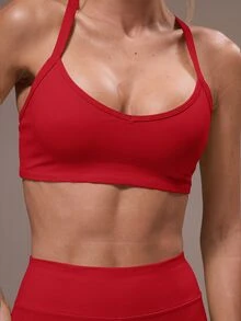 Musera Sport 女款交叉背上衣與緊身褲運動套裝 健身瑜伽皮拉提斯日常休閒 - 紅色 - 查看 7
