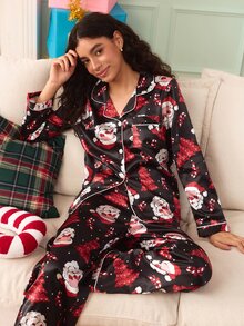 Chillnights PJS8 pyjamasset i satin med digitaltryck för kvinnor - Svart - Visa 4