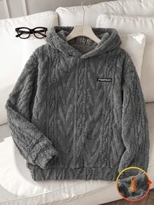 SHEIN Tween Boy Casual Minimalist Textured Fleece Hooded Sweatshirt - Grey - View 1