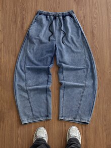 SWAVVY 男士春夏休閒標準尺寸運動衫，黑色純色搭配雪花潑墨拼接 - 藍色 - 查看 5