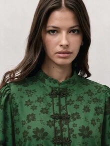 Nöista Women's All-Over Print Long Sleeve Top And Pants Casual Daily Set - Green - View 8