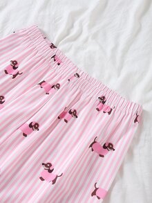 Tween Girl Blue Ribbed Cute Puppy Print Long Sleeve Top, Puppy Pink Ribbed Pants Loungewear Set, Round Neck Ribbed, 2 Pieces Set, Soft Autumn/Winter Set - Navy Blue - View 5