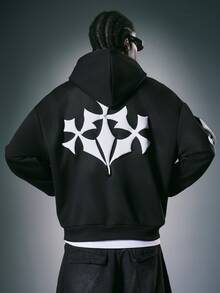 STYNVO Men's Cross Print Long Sleeve Zip-Up Hooded Sweatshirt - Black - View 2