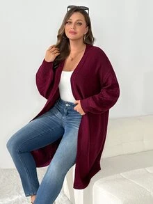Shapeblank Women's Plus-Size Casual, Loose, And Comfortable Long-Length Burgundy Knitted Cardigan For Autumn And Winter,Fall Outfits,Christmas Costumes - Red - View 6