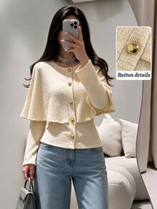 NOVVYNE Women's Sweet Button Waist Cape Top - Apricot - View 5