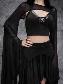 Cryptelle Autumn/Winter Gothic Style Design Long Sleeve Mesh Bolero Top Halloween Outfit,Bolero Only,Fall,Women Halloween Outfit - Black - View 6