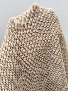 Shapeblank كنزة صوفية نسائية مقاس كبير للخريف/الشتاء، أنيقة وعملية وفضفاضة ومريحة، بلون المشمش، بأكمام طويلة وياقة عالية مع فتحة أمامية - كاكي - مشاهدة 9