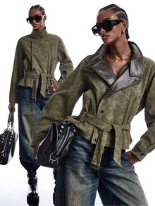 LYSMO Women's Colorblock Casual Streetwear Versatile Daily Long Sleeve Jacket Nightout Army Green Fall - Green - View 3