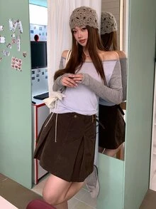 DAZY Chân váy ngắn xếp ly thường ngày cho nữ - màu nâu - Xem 3