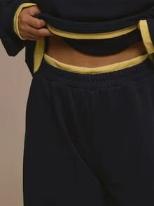 MUSERA Double Layered Loose Fit Elasticated Waist Jogger Autumn Fall Christmas Cute Holiday Alpine Drift - Navy Blue - View 5