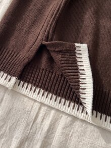Linhara Plus Size Women's Colorblock Long Sleeve Top And Long Knit Casual Everyday Set - Brown - View 6