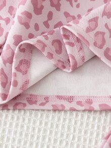 女嬰豹紋 Polo 寬腿褲 2 件套，米色鬆緊腰帶，適合郊區出遊、購物及其他場合，春秋冬季穿著 - 粉色 - 查看 7
