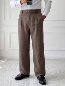 HUEFORM Men's Vintage Brown High-Waist Pleated Relaxed Fit Wide Leg, Casual Versatile Long Pants For Autumn/Winter,Suitable For Daily Commuting And Business - Chocolate Brown - View 1