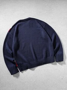ROMWE MEN Men's Round Neck British Flag Fashion Knit Top - Blue - View 2