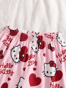 HELLO KITTY AND FRIENDS | SHEIN 女童卡通印花上衣與長褲家居服 嬰兒粉色 秋季公主風 - 紅色 - 查看 4