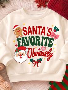 100% Santa's Favorite Obviously Santa's Favorite Little Helper 女孩聖誕搖粒絨運動衫與刷毛布料內搭褲套裝，舒適氛圍節慶派對穿搭 - 彩色 - 查看 7