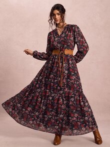 Freevana 大尺碼浪漫優雅碎花印花洋裝 - 彩色 - 查看 6