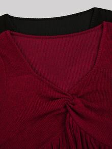 Sweetra Plus Size Women's Solid Color Pleated Casual Daily Long Sleeve T-Shirt Fall - Multicolor - View 9