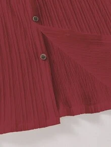 SHEIN 男童棕色小方領短袖襯衫 + 卡其色長褲，適合日常穿著、戶外活動、通勤、學校，秋冬款 - 酒紅色 - 查看 5
