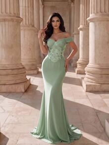 Coutiva Women's Elegant Romantic Luxury Sequin Pleated Evening Prom Gala Dinner Dress New Year Sage Green - Mint Blue - View 1