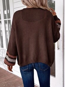 EMERY ROSE Women's Colorblock Casual Everyday Cardigan - Brown - View 2