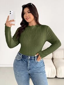 Shapeblank Plus Size Women's Autumn/Winter Fashionable Casual High-Elasticity Comfortable Everyday Textured Fabric, - Olive Green - View 6