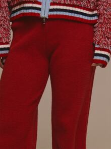 MUSERA Ribbed Roll Over Waistline Straight Leg Knitted Jogger Autumn Fall Christmas Cute Holiday Alpine Drift - Red - View 5