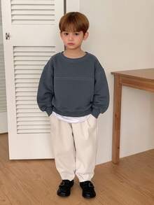 Dazy Kids 男童 (小號) 對比線條設計圓領長袖寬鬆版型運動衫，秋冬款 - 藏蓝色 - 查看 5