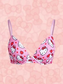 HELLO KITTY AND FRIENDS | SHEIN حمالة صدر نسائية بطبعة حروف كاجوال مريحة - وردي - مشاهدة 3
